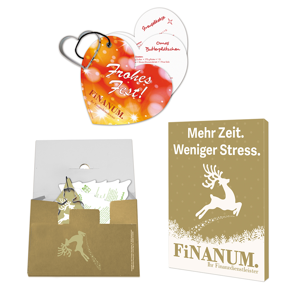 Backförmchen mit Rezeptblock Weihnachtsherz - in weihnachtlicher Mappe (individuell 4-c)