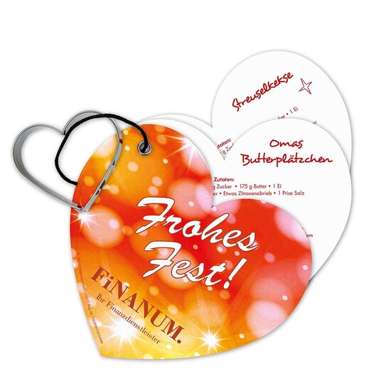 Backförmchen mit Rezeptblock Weihnachtsherz - in weihnachtlicher Mappe (individuell 4-c)