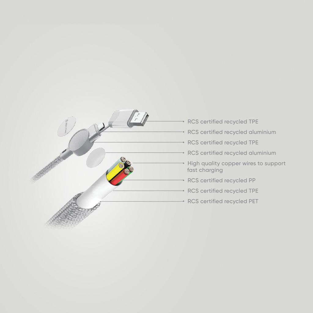 Oakland RCS rKunststoff 1,2m 6-in-1 Fast-Charging 45W Kabel