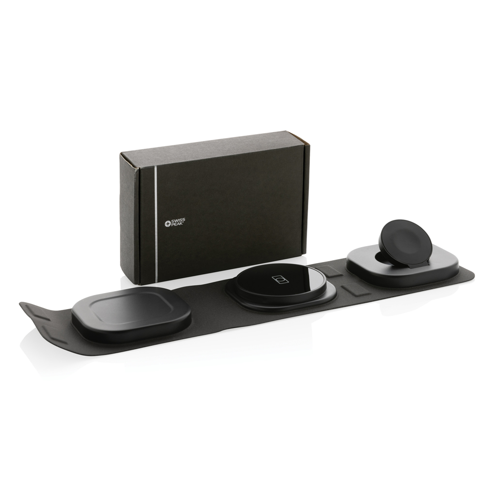 Swiss Peak 15W 3-in 1 Wireless-Reise-Charger aus RCS Plastik