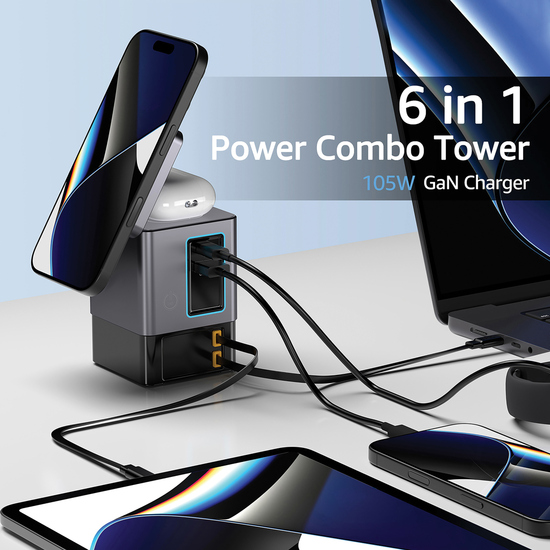 Urban Vitamin Sacramento 105W GaN Charger mit einz. Kabeln