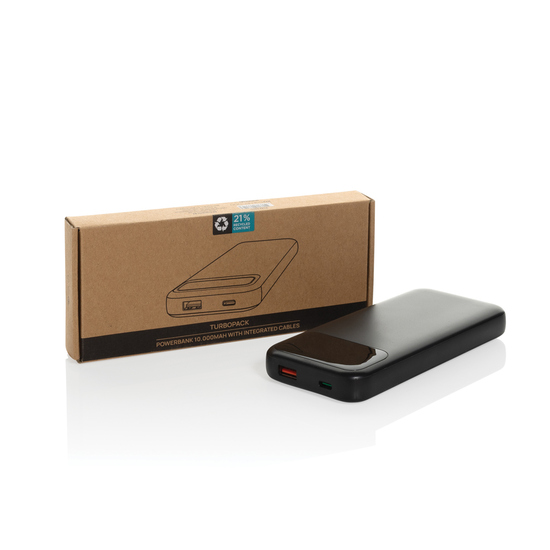 Turbopack 10000mAh Powerbank mit integr. Kabeln aus RCS rABS