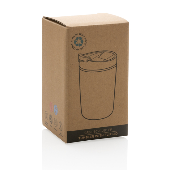 GRS recycelter PP-Becher mit Flip-Deckel