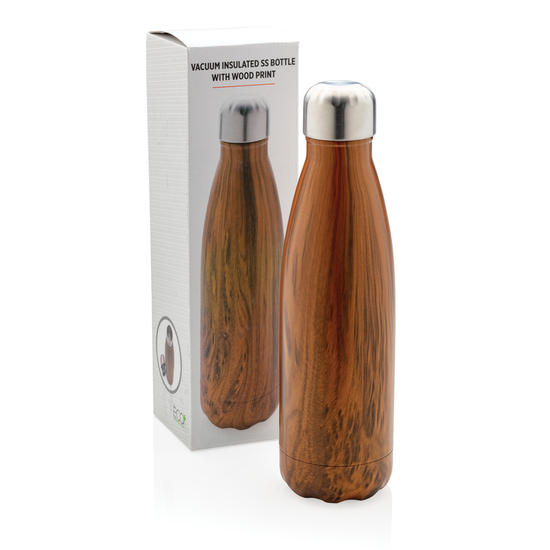 Vakuumisolierte Stainless Steel Flasche mit Holzoptik