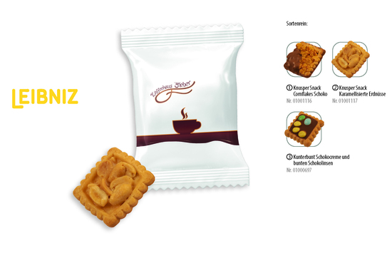 Leibniz Kekse Knusper Snack & Kunterbunt Flowpack, Inhalt: Leibniz Knusper Snack mit karamellisierten Erdnüssen