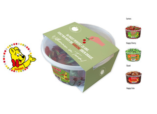 HARIBO Runddosen mit Kartonbanderole, Inhalt: HARIBO Quaxi