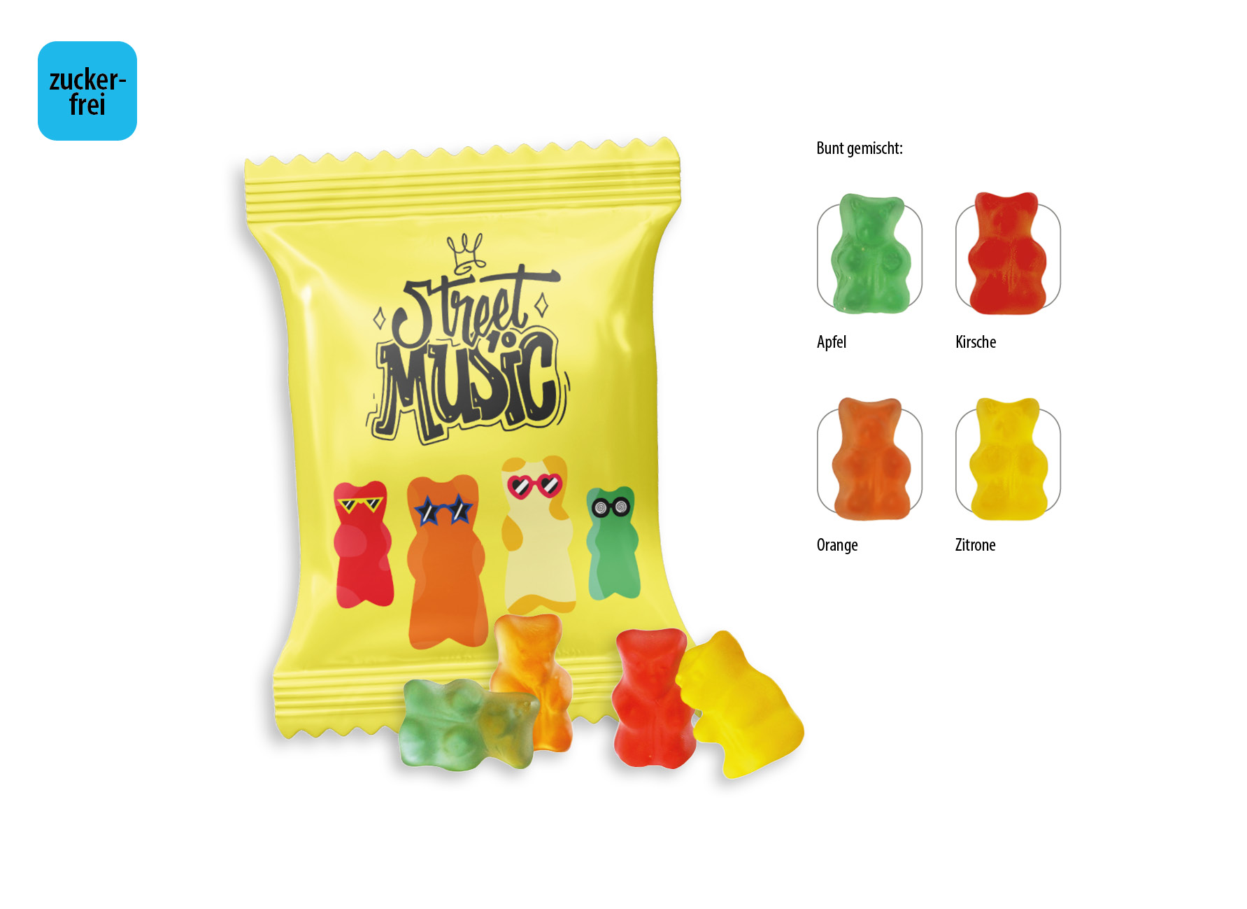 Gummibärchen zuckerfrei Werbetüte, Inhalt: Gummibärchen zuckerfrei ca. 10 g