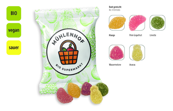 BIO Saure Früchte vegan Werbetüte, Inhalt: BIO Saure Früchte vegan ca. 10 g