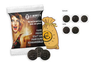 Lakritz Münzen Werbetüte, Inhalt: Lakritz Münzen ca. 13 g
