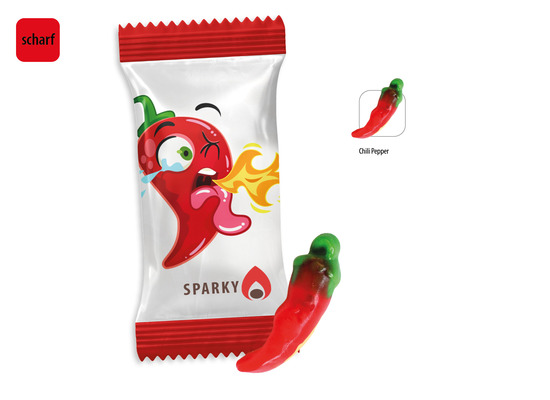 Chili Pepper Werbetüte, Inhalt: Chili Pepper Fruchtgummi mit Schaumzuckerboden ca. 10 g