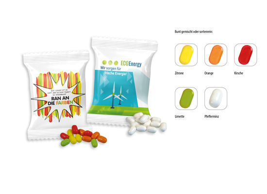 Bunte Fruchtdragees Werbetüte, Inhalt: Bunte Fruchtdragees Zitrone ca. 5 g