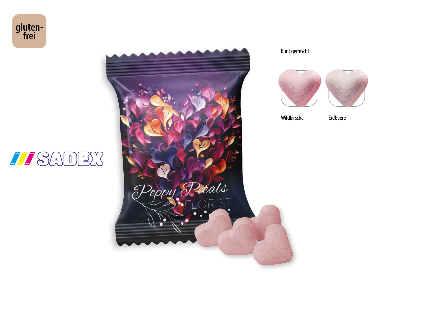 SADEX Brauseherzen Werbetüte, Inhalt: SADEX Brauseherzen ca. 8 g