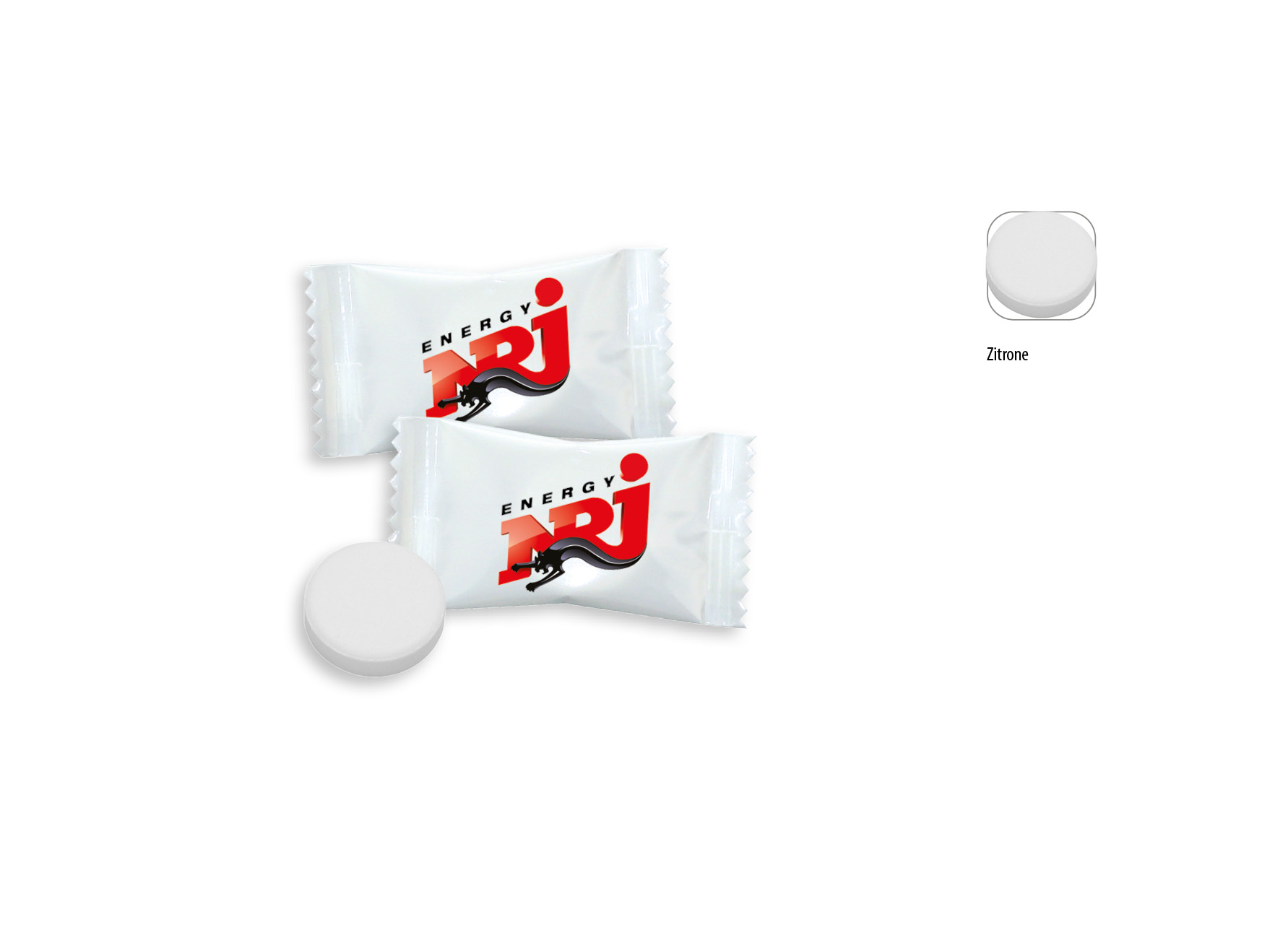 Traubenzucker Rund Flowpack, Inhalt: Traubenzucker Rund Zitrone vegan ca. 3 g