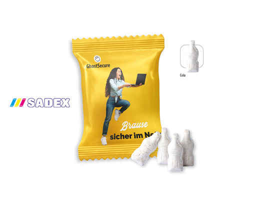 SADEX Brause Fläschchen Werbetüte, Inhalt: SADEX Brause Fläschchen Cola ca. 10 g