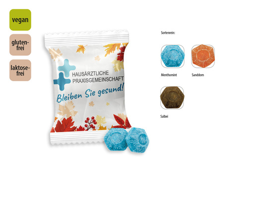 Hustenbonbon Duopack Werbetüte, Inhalt: Hustenbonbon Sanddorn