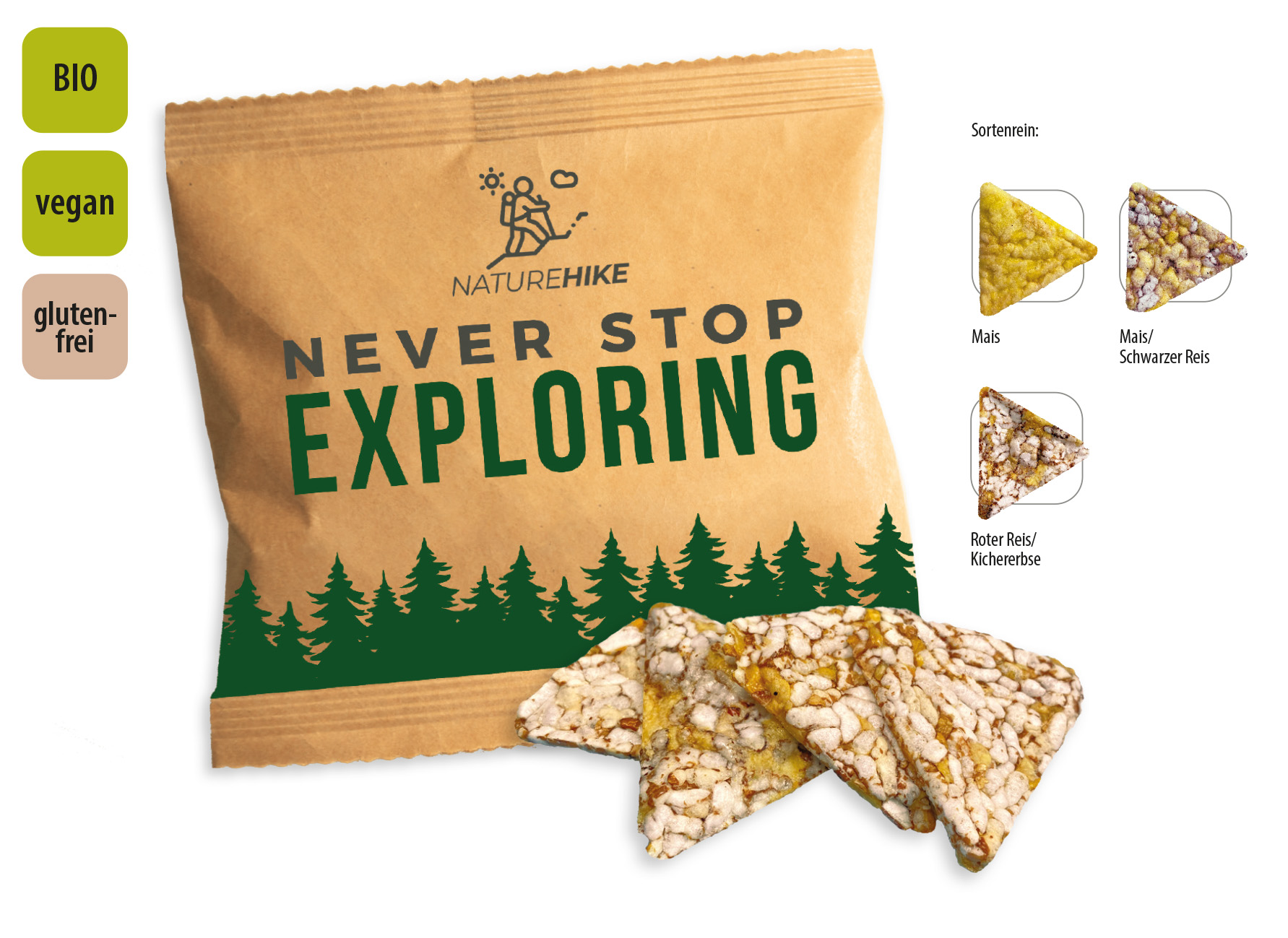 BIO Knusperecken Werbetüte, Inhalt: BIO Knusperecken Roter Reis-Kichererbse ca. 12 g