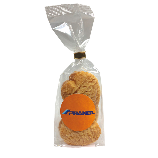Cookies Bodenstandbeutel mit Werbeaufkleber, Inhalt: Butterkeks Herzen