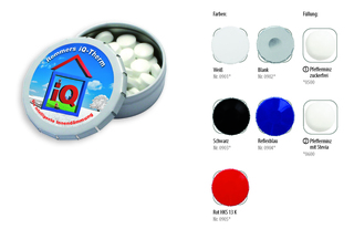 Klick-Dose-45, Inhalt: Pfefferminz-Pastillen; zuckerfrei ca. 12 g Pfefferminz-Pastillen; zuckerfrei blank