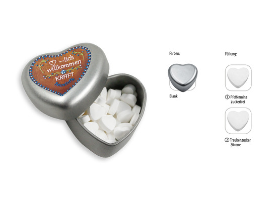 Herzdose, Inhalt: Pfefferminz Herzen zuckerfrei ca. 18 g