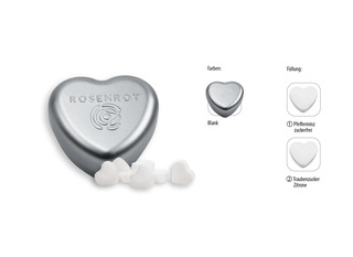 Herzdose geprägt, Inhalt: Pfefferminz Herzen zuckerfrei ca. 18 g