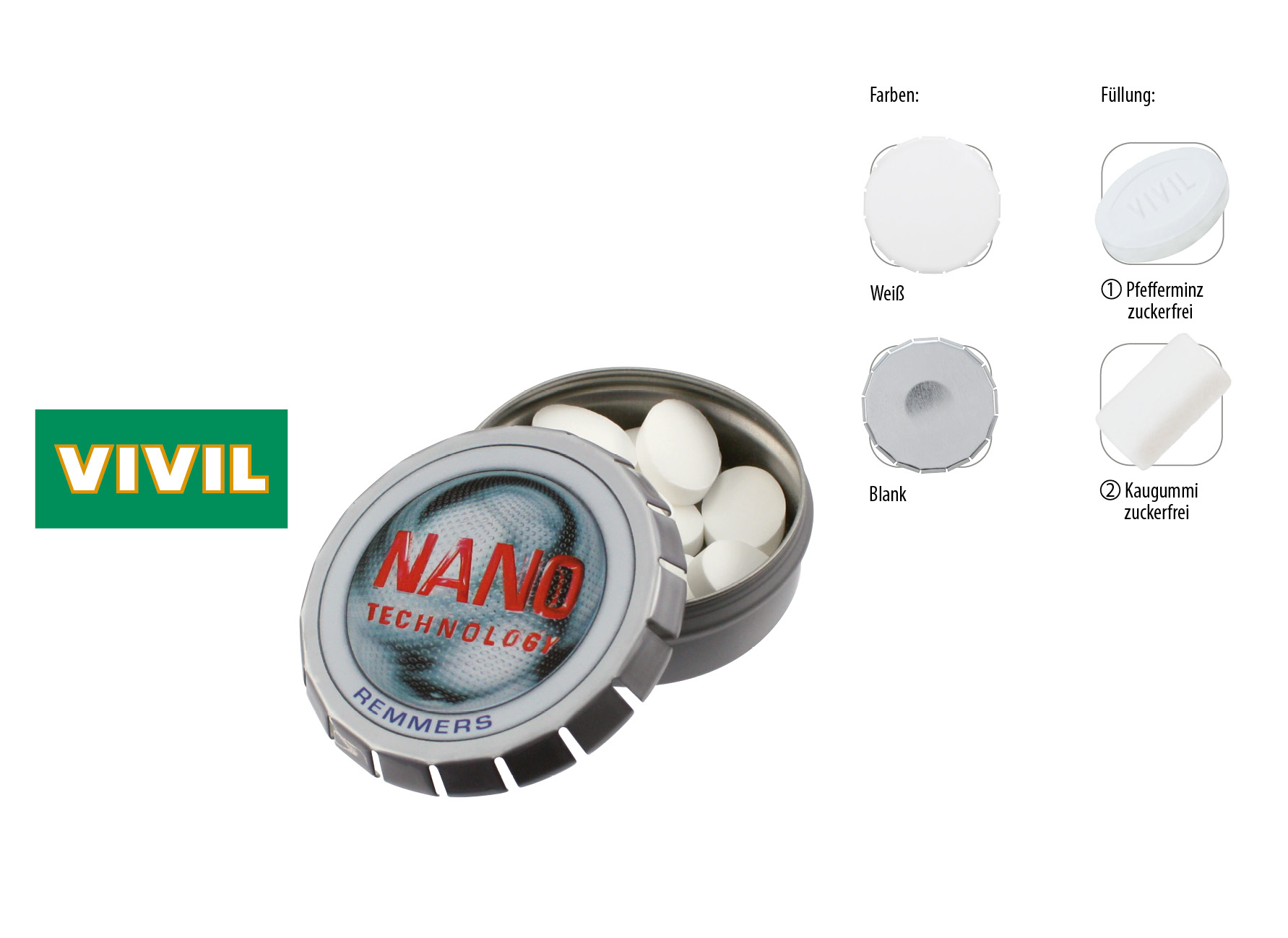 Klick-Dose-57, Inhalt: Kaugummi Dragees zuckerfrei (Dose) ca. 20 g