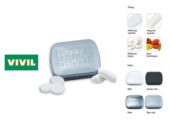 Klapp-Dose-59 geprägt, Inhalt: VIVIL Extra Strong, zuckerfrei (Dose) ca. 20 g
