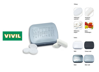 Klapp-Dose-59 geprägt, Inhalt: Pfefferminzdragees (Dose) ca. 20 g