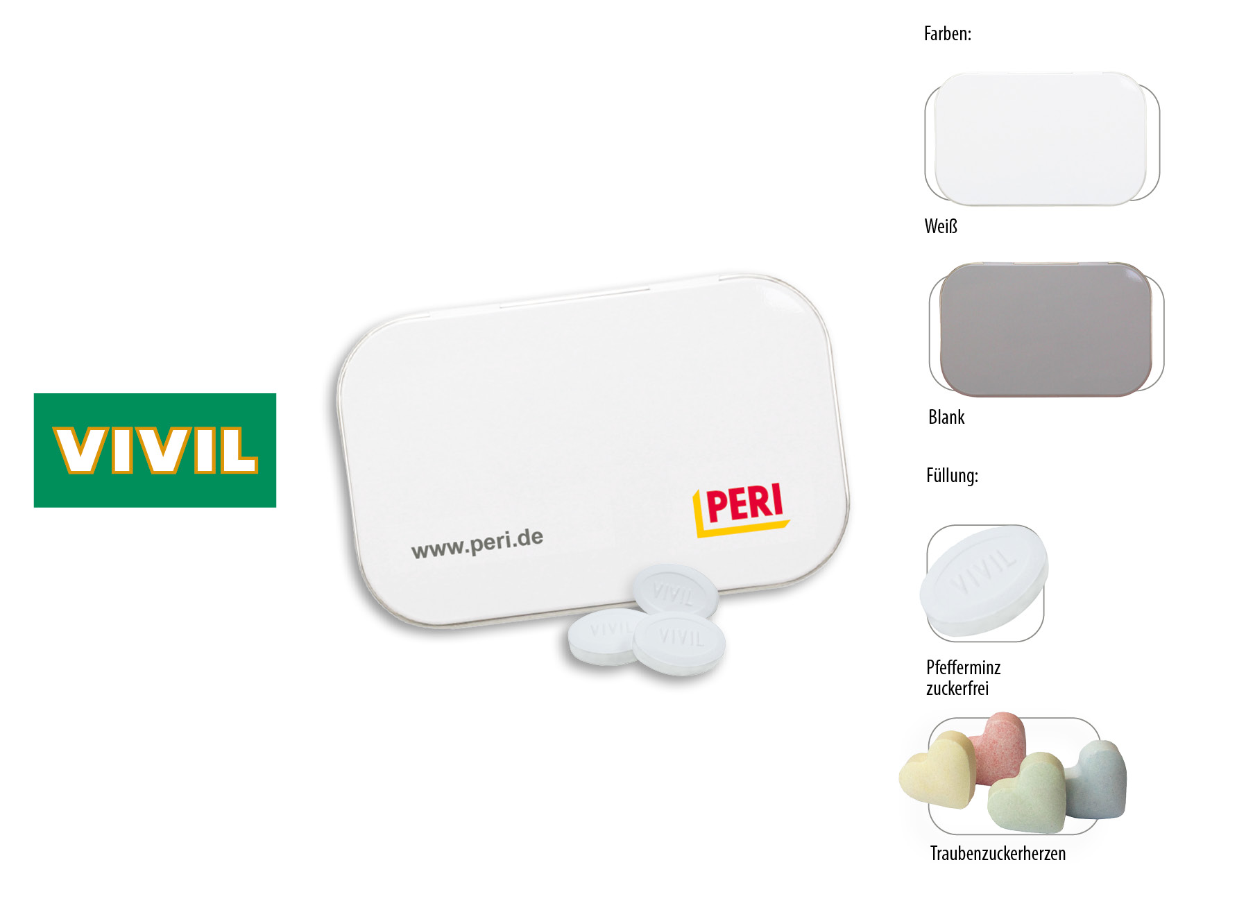 Klapp-Dose-96, Inhalt: Traubenzuckerherzen bunt (Dose) ca. 70 g