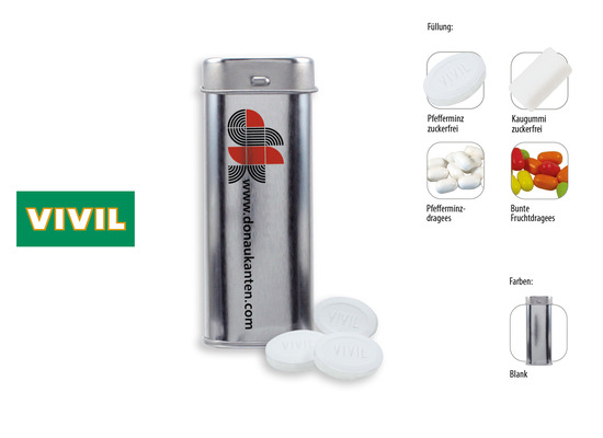 Pocket Box, Inhalt: Bunte Fruchtdragees gemischt (Dose) ca. 20 g