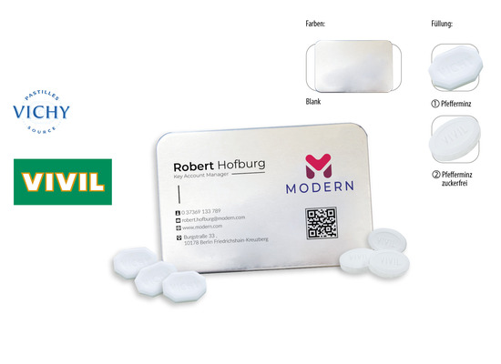 Visitbox, Inhalt: VIVIL Extra Strong, zuckerfrei (Dose) ca. 27 g