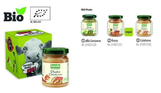 BIO Pesto im Werbekarton, Inhalt: Bio Pesto Rosso, vegan ca. 125 g