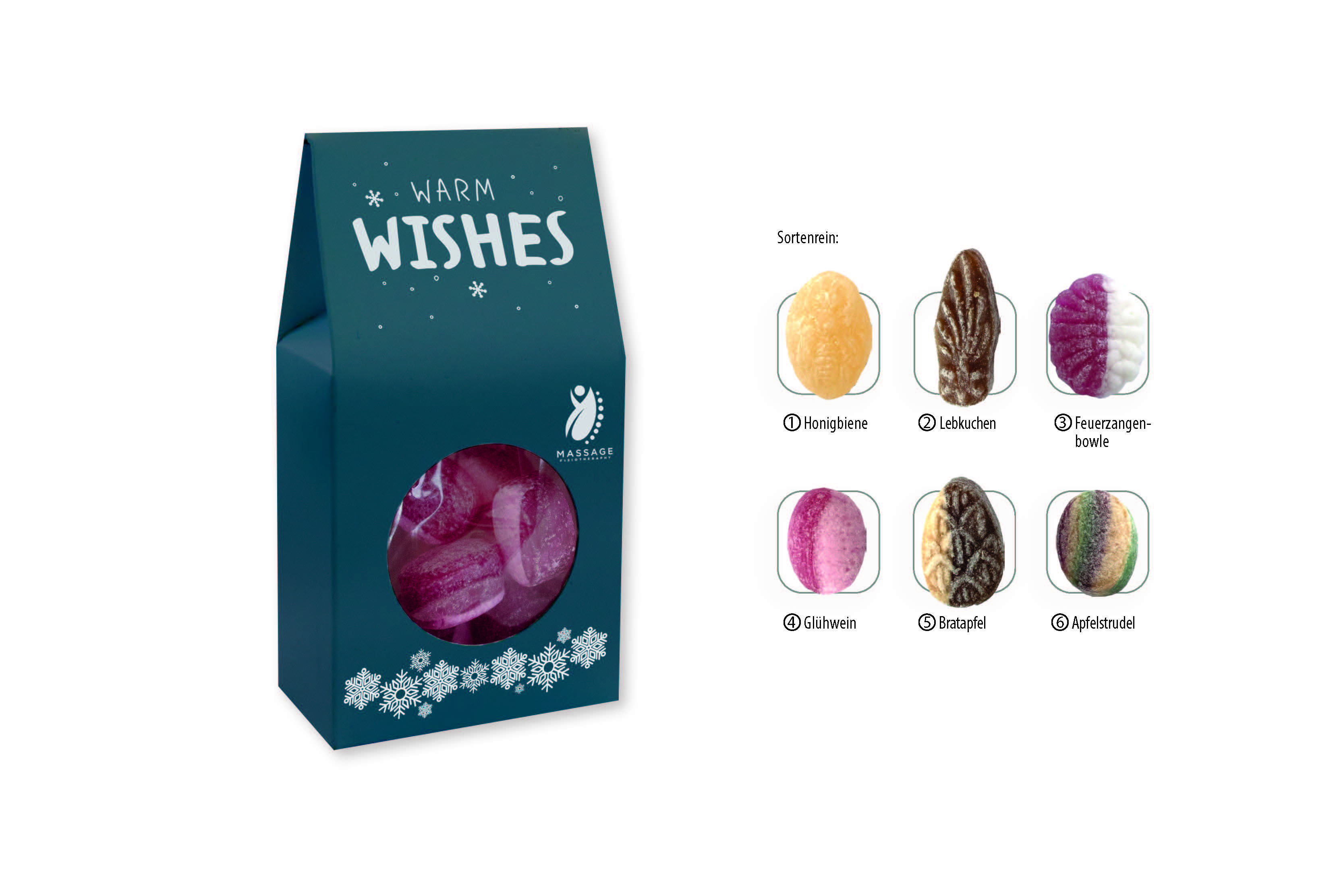 Beutelschachtel mit Weihnachtsbonbons, Inhalt: Bonbon Apfelstrudel ca. 60 g