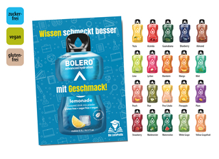 BOLERO Drinks Werbekarte, Inhalt: BOLERO zuckerfreies Getränkepulver ca. 3 g