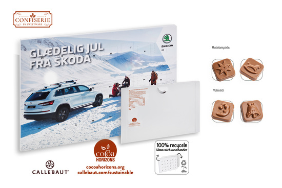 Wand Adventskalender individuell bedruckt, Inhalt: Callebaut Vollmilch Schokolade Kalender ca. 75 g