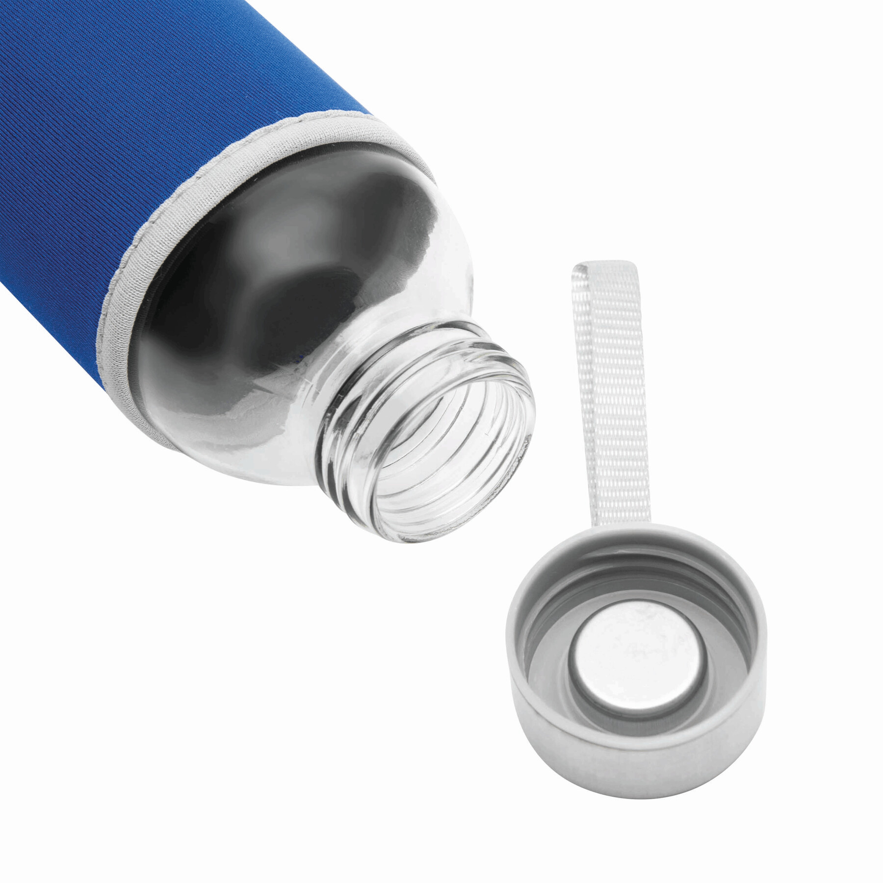 Glas-Flasche TAKE WELL, royalblau, transparent