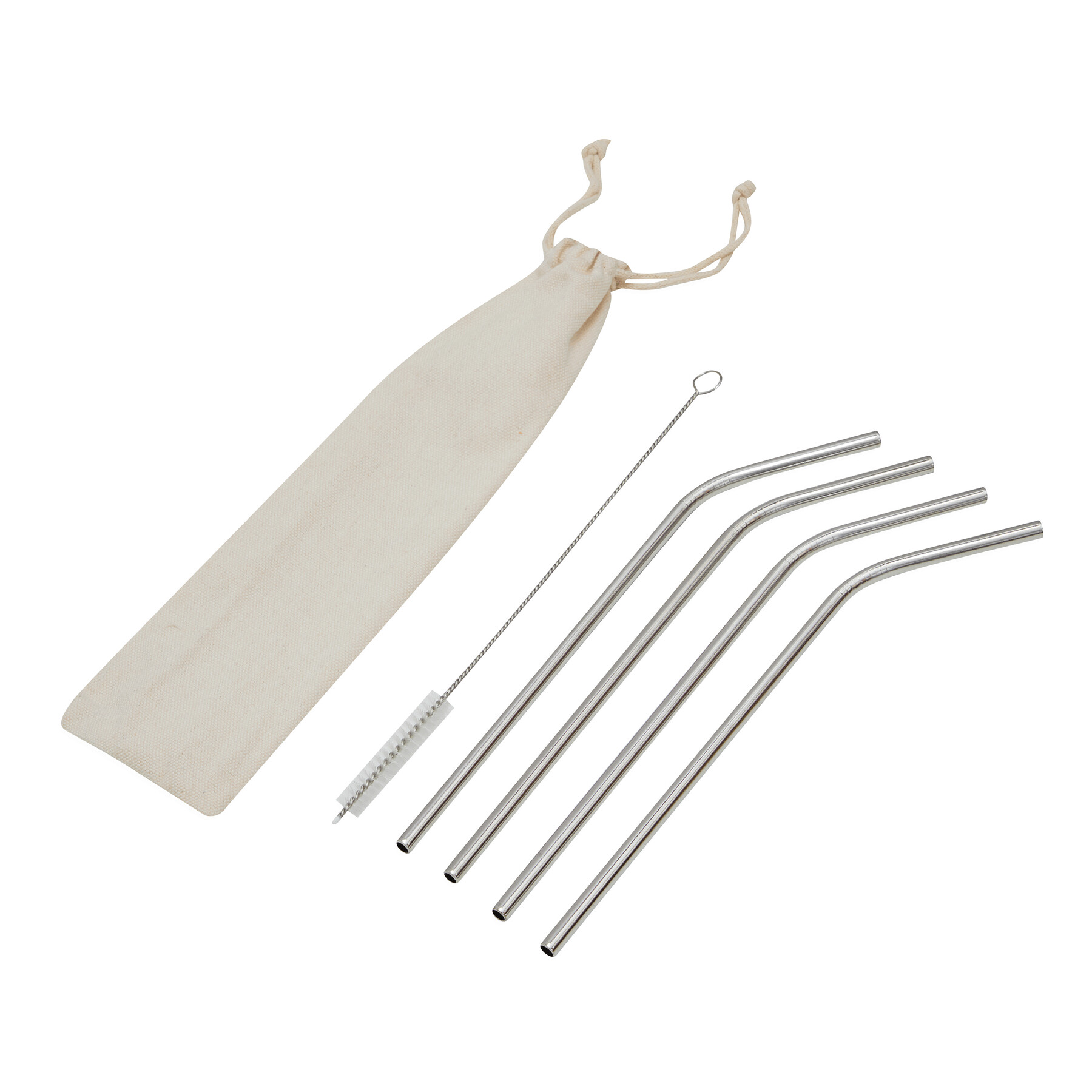 Edelstahl-Strohhalm-Set DRINK HAPPY, silber