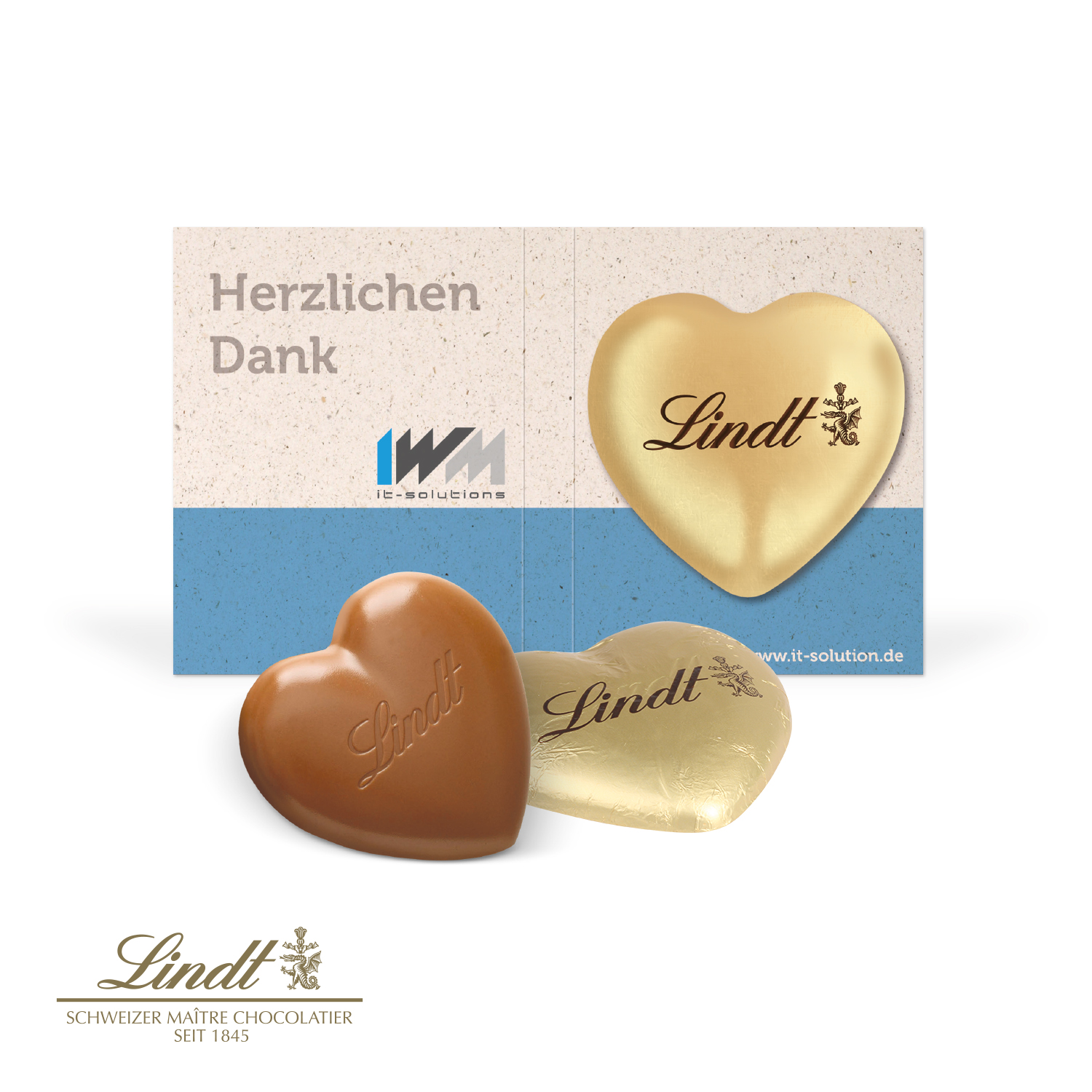 Werbe-Klappkarte mit Schokoladenherz von Lindt, 20 g