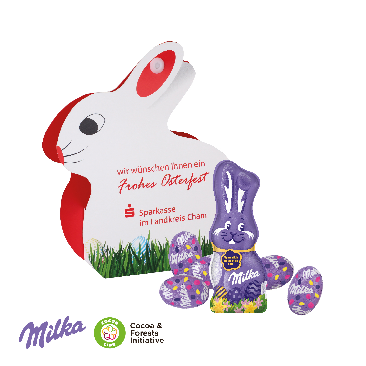 Werbe-Hase mit Schokoladenmischung von Milka