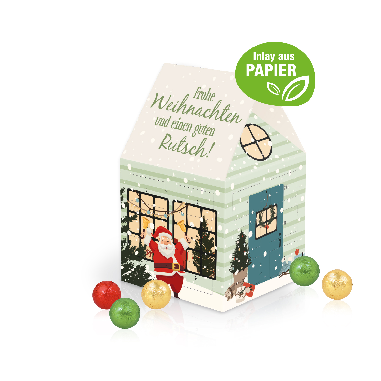 Adventshaus "Edition" mit Fairtrade® Schokolade mit Papier-Inlay