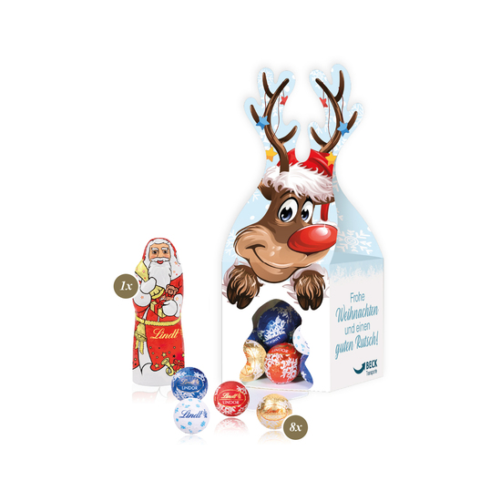 3D Präsent "Rentier" mit Lindt Minis und Nikolaus