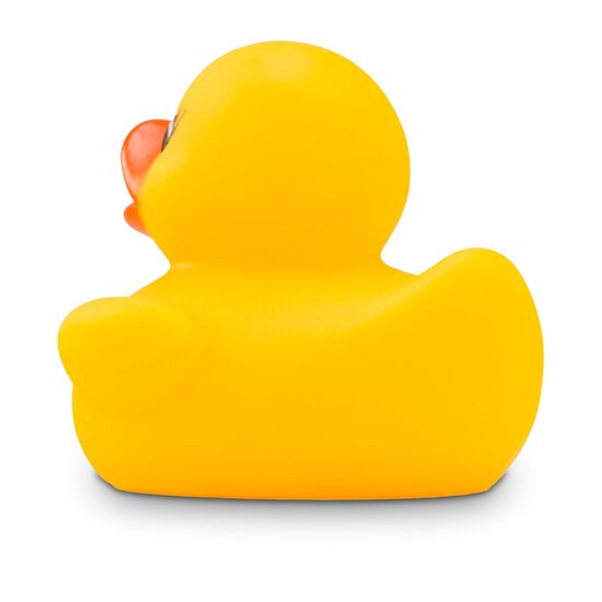 gelbe Badeente Mandy Mini mit orangenem Schnabel und Wimpern. Größe: ca. 6 cm. Inklusive Quietschventil