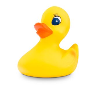 gelbe Badeente Heidi mit Wimpern und blauen Augen,Größe: ca. 10 cm. Inklusive Quietschventil