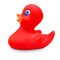 rote Badeente Ruby mit orangenem Schnabel, Wimpern und blauen Augen. Größe: ca. 10 cm. Inklusive Quietschventil