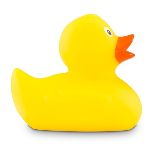 gelbe Badeente Emma in Standardform mit orangemenm Schnabel,Größe: ca. 8 cm. Inklusive Quietschventil