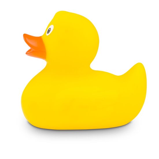 gelbe Badeente Mini-Emma in Kleinformat mit orangenem Schnabel, Größe: ca. 6 cm. Inklusive Quietschventil