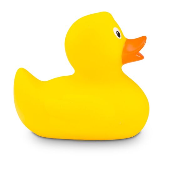 gelbe Badeente Mini-Emma in Kleinformat mit orangenem Schnabel, Größe: ca. 6 cm. Inklusive Quietschventil
