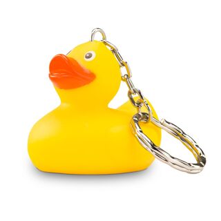 gelbe Badeente XS-Emma mit orangenem Schnabel, Größe: ca. 5 cm. Inklusive Quietschventil und Schlüsselanhänger