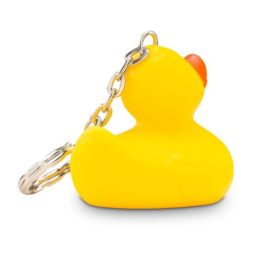 gelbe Badeente XS-Emma mit orangenem Schnabel, Größe: ca. 5 cm. Inklusive Quietschventil und Schlüsselanhänger