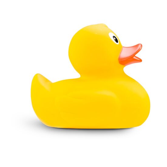 gelbe Werbeente Emma XXL mit orangenem Schnabel, Größe: ca. 30 cm, inklusive Quietschventil