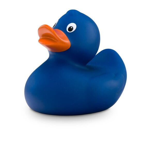 blaue Badeente Boris mit orangenen Schnabel in Standardform, Größe: ca. 8 cm, inklusive Quietschventil